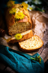 dandelion petal and honey  bread..selective focus