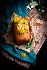 dandelion petal and honey  bread..selective focus