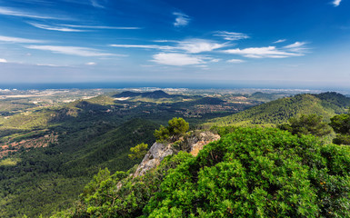 Obraz premium Mallorca island nature view with hills and forests from the mountain in Felanitx