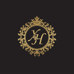 Naklejka premium Initial letter XH, overlapping monogram logo, decorative ornament badge, elegant luxury golden color