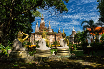 Wat Chet Yot, seven pagoda temple A tourist attraction in Chiang Mai, Thailand.
