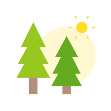 Pine tree and sunshine icon, spring and summer concept