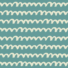 Vector abstract seamless pattern. Blue vintage texture with white wave lines.