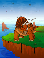 Triceratops the background of the sea. Vector illustration.