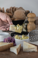 toasts with hard boiled eggs and mustard,