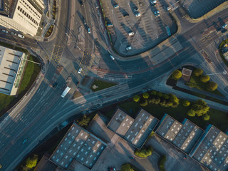 Manchester City Centre Drone Aerial View Above Building Work Skyline Construction Blue Sky Summer...