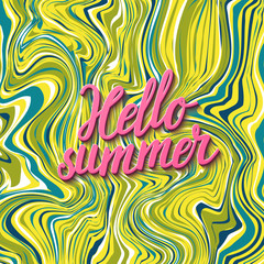 Vector bright summer card with beautiful marble texture and hand written text 