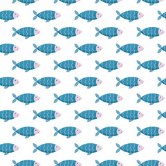 Vector seamless pattern with cute fishes.
