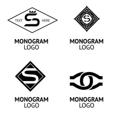Set of monogram logos with s. Black logotype sign - emblem.