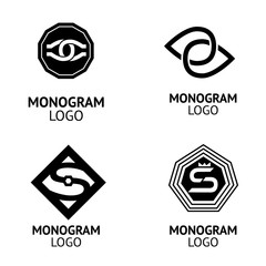 Set of monogram logos with s. Black logotype sign - emblem.