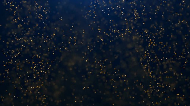 Gold Particles. Natural Floating Organic Particles On beatiful Background. Glittering Particles With Bokeh. Slow motion.