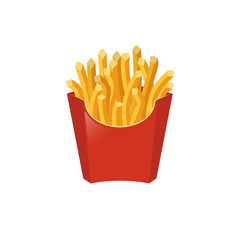 French fries in paper box isolated on white background. Fast Food. Vector icon.