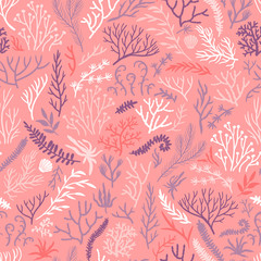 Vector seamless pattern with seaweed. Repeated texture with sea plants.