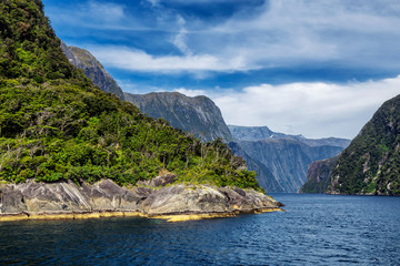 View of the beginning of Milford Sound fiord from Tasman Sea