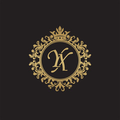 Initial letter YX, overlapping monogram logo, decorative ornament badge, elegant luxury golden color