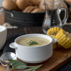 Corn soup in bowl