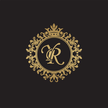 Initial letter YR, overlapping monogram logo, decorative ornament badge, elegant luxury golden color