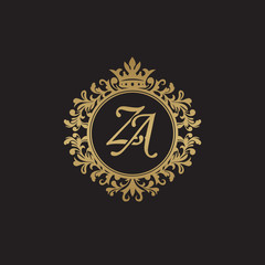 Initial letter ZA, overlapping monogram logo, decorative ornament badge, elegant luxury golden color - obrazy, fototapety, plakaty