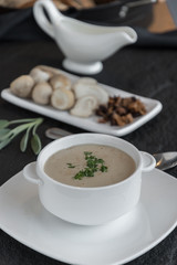 Delicious soup puree with wild mushrooms.