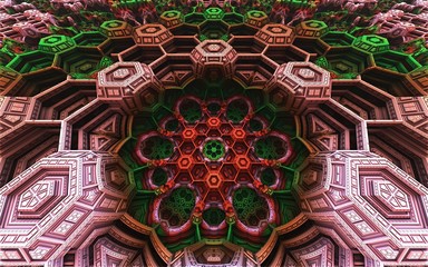Textured picture of Thailand temple.Digital fractal 3D design.