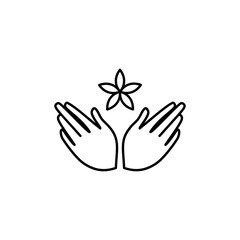 Handmade symbol. Hands with a flower logo. Element for yoga studio design, crafts, artels.