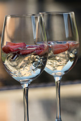 Zwei Gläser Prosecco im Abendlicht