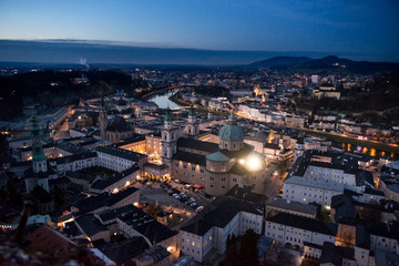 Fototapeta na wymiar Panoramic view from Salzburg Fortress at sunset Austria