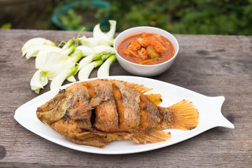 Sour soup made of Tamarind Paste with Crispy Ruby Fish