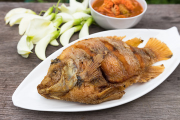 Sour soup made of Tamarind Paste with Crispy Ruby Fish