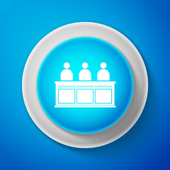 White Jurors icon isolated on blue background. Circle blue button with white line. Vector Illustration