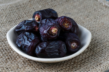 The dates on a fabric surface