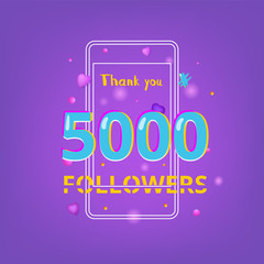 5000 Followers thank you banner. Vector illustration.