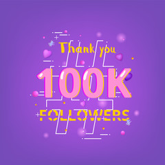 100K Followers thank you banner. Vector illustration.