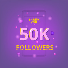 50K Followers thank you banner. Vector illustration.