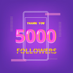 5000 Followers thank you banner. Vector illustration.