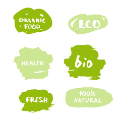 Set of handwritten organic, bio, eco lettering.  Vector illustration.
