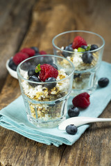 Low calorie dessert with cottage cheese, oats and berries