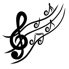 Treble clef and colorful notes, black