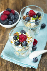 Low calorie dessert with cottage cheese, oats and berries