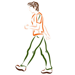 Going young brunette man, color lines