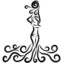  Beautiful girl in bikini coming out of the water and touching the sun