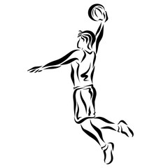 Young basketball player with a ball, jump