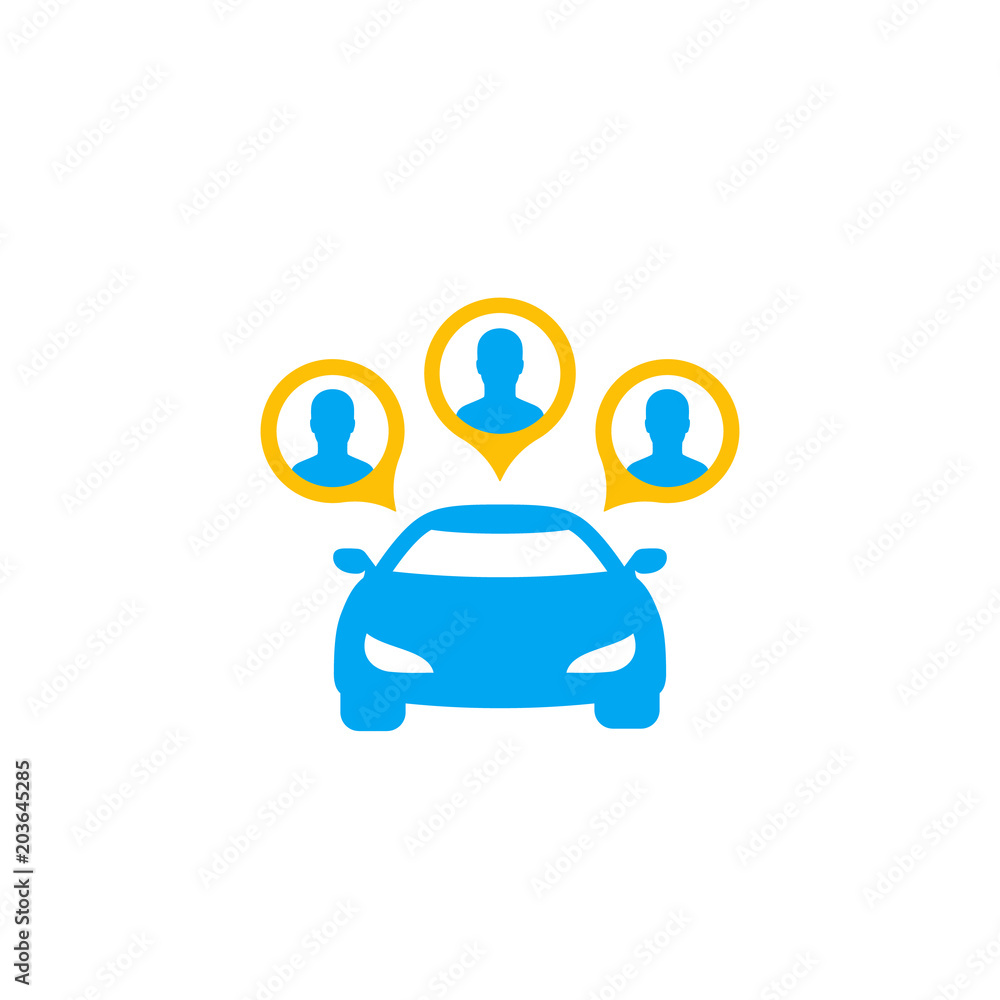 Poster carsharing icon, car and passengers