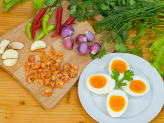 Boiled egg  with .ingredient of Thai chilli sauce