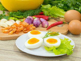 Boiled egg  with .ingredient of Thai chilli sauce