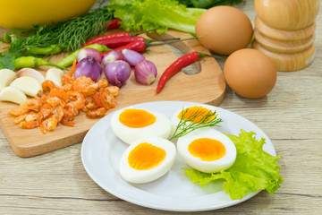 Boiled egg  with .ingredient of Thai chilli sauce