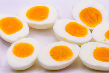 Hard boiled eggs sliced in half