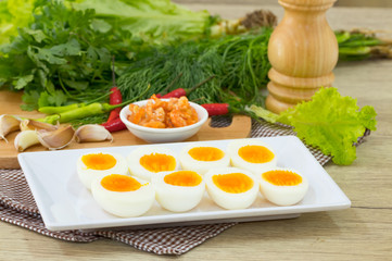 Boiled egg  with .ingredient of Thai chilli sauce