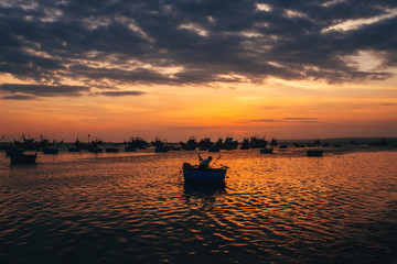 traditional boats for sea fishing in Vietnam in Mui Ne