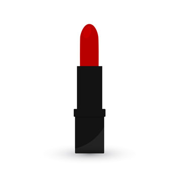 Red  lipstick flat icon isolated on white background. Makeup accessory. Fashion glamour  cosmetics vector illustration. Design for beauty salons, social media, websites, logo, cards, etc.